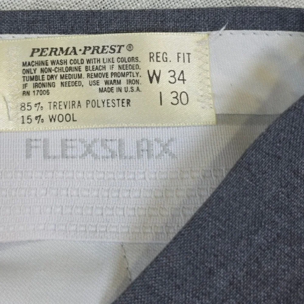 Vintage Sears Perma-Prest Flexslax Gray Wool Blend Dress Pants Mens 34x30 USA